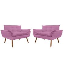 Combo 02 Namoradeira Poltrona Sofá decorativa 02 Lugares Opalla Pés Palito Rosa - DS Estofados