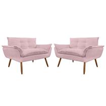 Combo 02 Namoradeira Poltrona Sofá decorativa 02 Lugares Opalla Pés Palito Rosê - DS Estofados