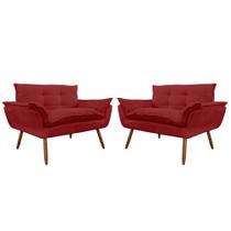 Combo 02 Namoradeira Poltrona Sofá decorativa 02 Lugares Opalla Pés Palito Vermelho - DS Estofados Combo 02 Namoradeira Poltrona Sofá decorativa 02 Lugares Opalla Pés Palito Vermelho - DS Estofados