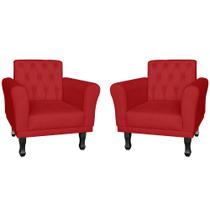 Combo 02 Poltrona Decorativa Classic Pés Luis XV Suede Vermelho - DS Estofados
