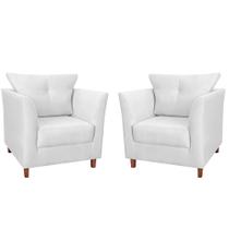 Combo 02 Poltrona Decorativa Isis Pés de Madeira Suede Branco - DS Estofados Combo 02 Poltrona Decorativa Isis Pés de Madeira Suede Branco - DS Estofados