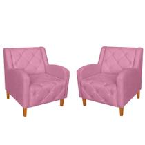 Combo 02 Poltrona Decorativa Munique Pés Trapézio Suede Rosa - DS Estofados