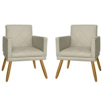 Combo 02 Poltrona Decorativa Pés Palito Nina Estilo Matelassê Bege - DS Estofados