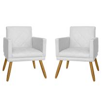 Combo 02 Poltrona Decorativa Pés Palito Nina Estilo Matelassê Branco - DS Estofados
