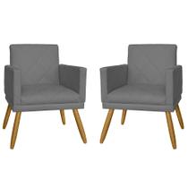 Combo 02 Poltrona Decorativa Pés Palito Nina Estilo Matelassê Cinza - DS Estofados