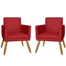 Combo 02 Poltrona Decorativa Pés Palito Nina Estilo Matelassê Vermelho - DS Estofados
