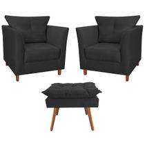 Combo 02 Poltronas Decorativa Isis Pés de Madeira Mais Puff Opalla Suede Preto - DS Estofados Combo 02 Poltronas Decorativa Isis Pés de Madeira Mais Puff Opalla Suede Preto - DS Estofados