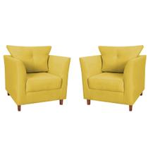 Combo 02 Poltronas Decorativa Isis Pés de Madeira Suede Amarelo - DS Estofados Combo 02 Poltronas Decorativa Isis Pés de Madeira Suede Amarelo - DS Estofados