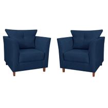 Combo 02 Poltronas Decorativa Isis Pés de Madeira Suede Azul Marinho - DS Estofados Combo 02 Poltronas Decorativa Isis Pés de Madeira Suede Azul Marinho - DS Estofados