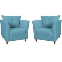 Combo 02 Poltronas Decorativa Isis Pés de Madeira Suede Azul Turquesa - DS Estofados Combo 02 Poltronas Decorativa Isis Pés de Madeira Suede Azul Turquesa - DS Estofados