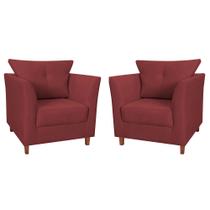 Combo 02 Poltronas Decorativa Isis Pés de Madeira Suede Bordô - DS Estofados Combo 02 Poltronas Decorativa Isis Pés de Madeira Suede Bordô - DS Estofados