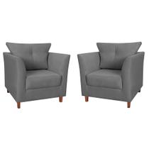 Combo 02 Poltronas Decorativa Isis Pés de Madeira Suede Cinza - DS Estofados Combo 02 Poltronas Decorativa Isis Pés de Madeira Suede Cinza - DS Estofados