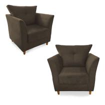 Combo 02 Poltronas Decorativa Isis Pés de Madeira Suede Marrom - DS Estofados Combo 02 Poltronas Decorativa Isis Pés de Madeira Suede Marrom - DS Estofados