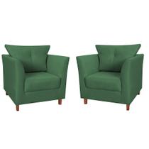 Combo 02 Poltronas Decorativa Isis Pés de Madeira Suede Verde - DS Estofados