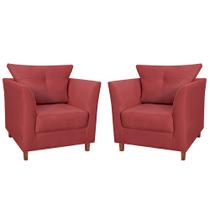 Combo 02 Poltronas Decorativa Isis Pés de Madeira Suede Vermelho - DS Estofados Combo 02 Poltronas Decorativa Isis Pés de Madeira Suede Vermelho - DS Estofados