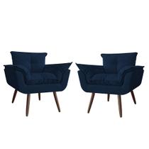 Combo 02 Poltronas Decorativa Opalla Pés Palito Suede Azul Marinho - DS Estofados
