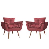 Combo 02 Poltronas Decorativa Opalla Pés Palito Suede Bordô - DS Estofados