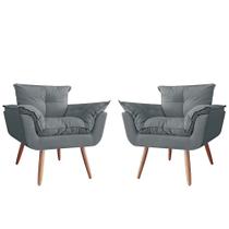 Combo 02 Poltronas Decorativa Opalla Pés Palito Suede Cinza - DS Estofados Combo 02 Poltronas Decorativa Opalla Pés Palito Suede Cinza - DS Estofados
