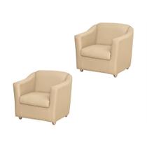 Combo 02 Poltronas Decorativa Para Escritório E Sala De Estar Tilla Tecido Napa Bege - DS Estofados