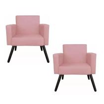 Combo 02 Poltronas Decorativa Pés Palito Nina Pés Tabaco Suede Rosa - DS Estofados