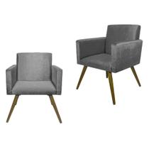 Combo 02 Poltronas Decorativa Pés Palito Nina Suede Cinza - DS Estofados