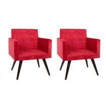 Combo 02 Poltronas Decorativa Suede Pés Palito Vermelha Mobile - DS Estofados