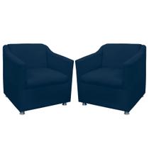 Combo 02 Poltronas Decorativa Tilla Pés Cromados Suede Azul Marinho - DS Estofados