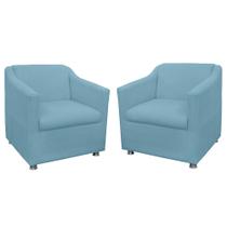 Combo 02 Poltronas Decorativa Tilla Pés Cromados Suede Azul Turquesa - DS Estofados