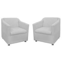 Combo 02 Poltronas Decorativa Tilla Pés Cromados Suede Branco - DS Estofados Combo 02 Poltronas Decorativa Tilla Pés Cromados Suede Branco - DS Estofados