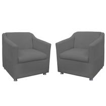 Combo 02 Poltronas Decorativa Tilla Pés Cromados Suede Cinza - DS Estofados