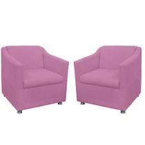 Combo 02 Poltronas Decorativa Tilla Pés Cromados Suede Rosa - DS Estofados