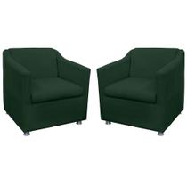 Combo 02 Poltronas Decorativa Tilla Pés Cromados Suede Verde - DS Estofados