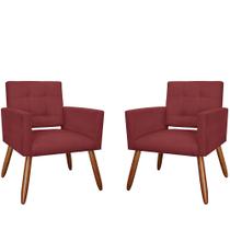 Combo 02 Poltronas Decorativas Camila Pés Palito Suede Bordô - DS Estofados