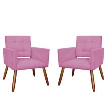 Combo 02 Poltronas Decorativas Camila Pés Palito Suede Rosa - DS Estofados