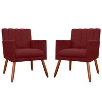 Combo 02 Poltronas Decorativas Cecilia Pés Palito Suede Bordô - DS Estofados