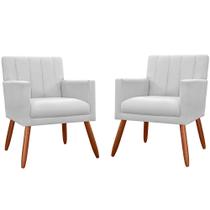 Combo 02 Poltronas Decorativas Cecilia Pés Palito Suede Branco - DS Estofados