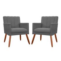 Combo 02 Poltronas Decorativas Cecilia Pés Palito Suede Cinza - DS Estofados