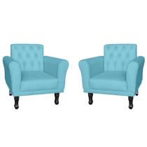 Combo 02 Poltronas Decorativas Classic Pés Luis XV Suede Azul Turquesa - DS Estofados Combo 02 Poltronas Decorativas Classic Pés Luis XV Suede Azul Turquesa - DS Estofados
