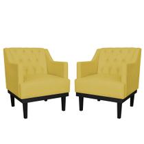 Combo 02 Poltronas Decorativas Clássica Com Base Madeira Suede Amarelo - DS Estofados