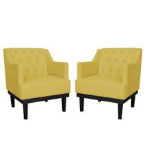 Combo 02 Poltronas Decorativas Clássica Com Base Madeira Suede Amarelo - DS Estofados Combo 02 Poltronas Decorativas Clássica Com Base Madeira Suede Amarelo - DS Estofados
