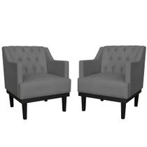 Combo 02 Poltronas Decorativas Clássica Com Base Madeira Suede Cinza - DS Estofados Combo 02 Poltronas Decorativas Clássica Com Base Madeira Suede Cinza - DS Estofados