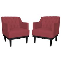 Combo 02 Poltronas Decorativas Clássica Com Base Madeira Suede Vermellho - DS Estofados