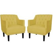 Combo 02 Poltronas Decorativas Clássica Pés Trapézio Suede Amarelo - DS Estofados