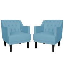 Combo 02 Poltronas Decorativas Clássica Pés Trapézio Suede Azul Turquesa - DS Estofados