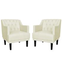 Combo 02 Poltronas Decorativas Clássica Pés Trapézio Suede Bege - DS Estofados Combo 02 Poltronas Decorativas Clássica Pés Trapézio Suede Bege - DS Estofados