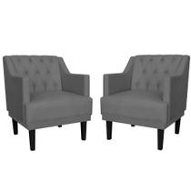 Combo 02 Poltronas Decorativas Clássica Pés Trapézio Suede Cinza - DS Estofados