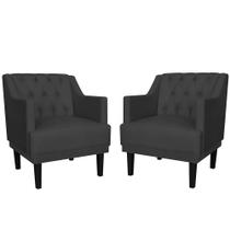Combo 02 Poltronas Decorativas Clássica Pés Trapézio Suede Preto - DS Estofados Combo 02 Poltronas Decorativas Clássica Pés Trapézio Suede Preto - DS Estofados