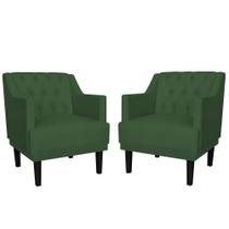 Combo 02 Poltronas Decorativas Clássica Pés Trapézio Suede Verde - DS Estofados