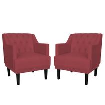 Combo 02 Poltronas Decorativas Clássica Pés Trapézio Suede Vermelho - DS Estofados