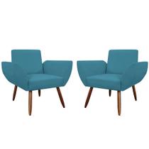 Combo 02 Poltronas Decorativas Flora Pés Palito Suede Azul Turquesa - DS Estofados